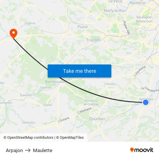 Arpajon to Maulette map