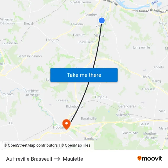 Auffreville-Brasseuil to Maulette map