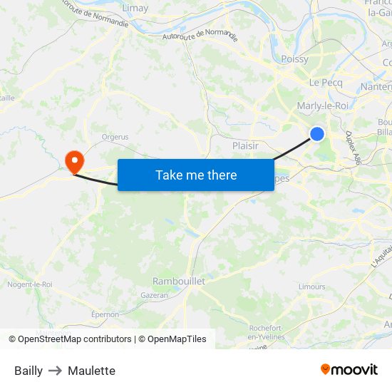 Bailly to Maulette map