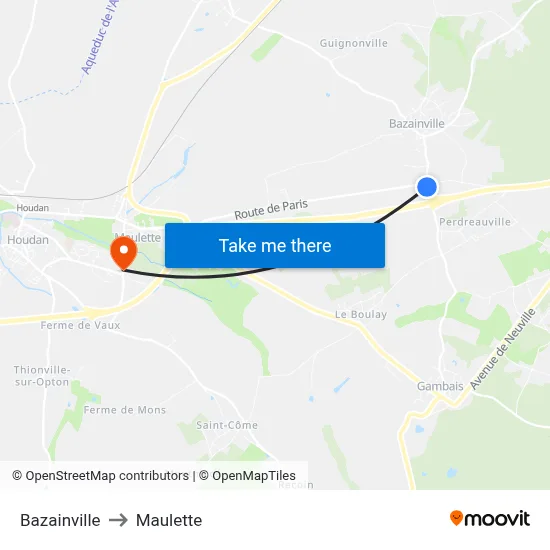 Bazainville to Maulette map