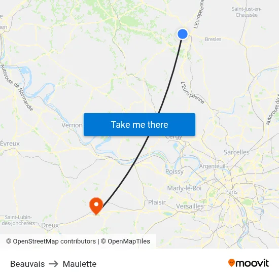 Beauvais to Maulette map