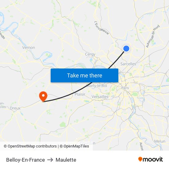 Belloy-En-France to Maulette map