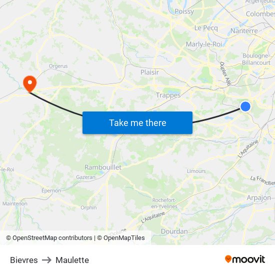 Bievres to Maulette map
