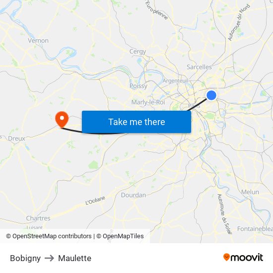 Bobigny to Maulette map