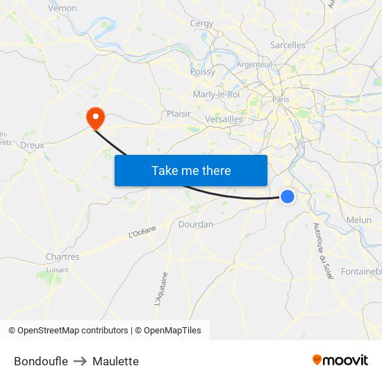 Bondoufle to Maulette map
