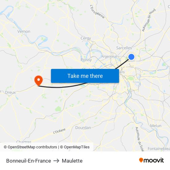 Bonneuil-En-France to Maulette map