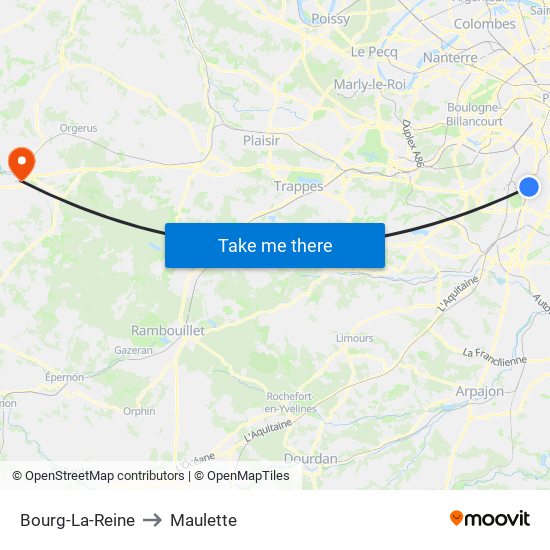 Bourg-La-Reine to Maulette map