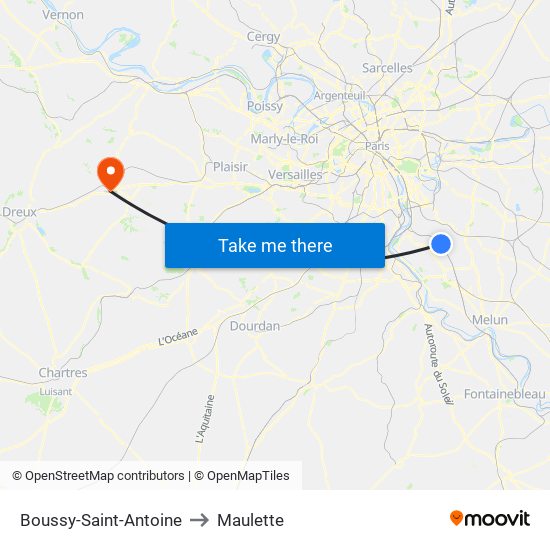 Boussy-Saint-Antoine to Maulette map