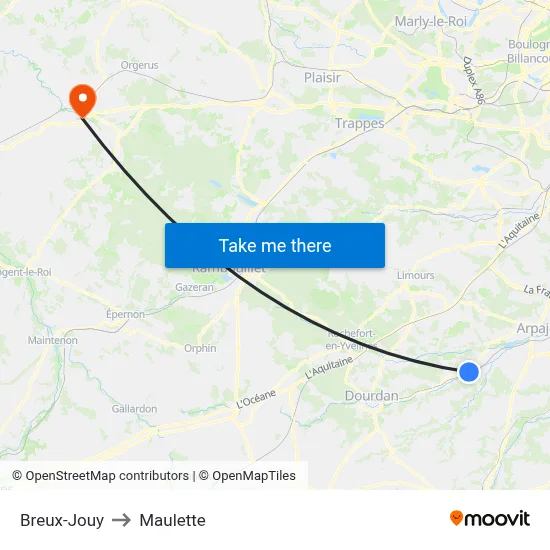 Breux-Jouy to Maulette map