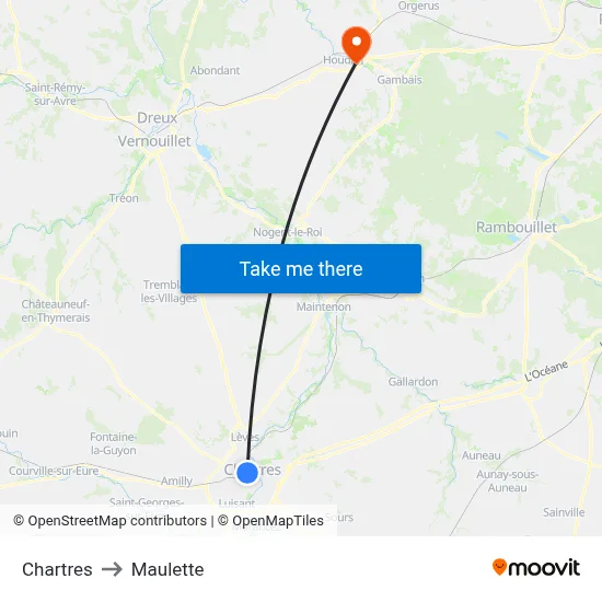 Chartres to Maulette map
