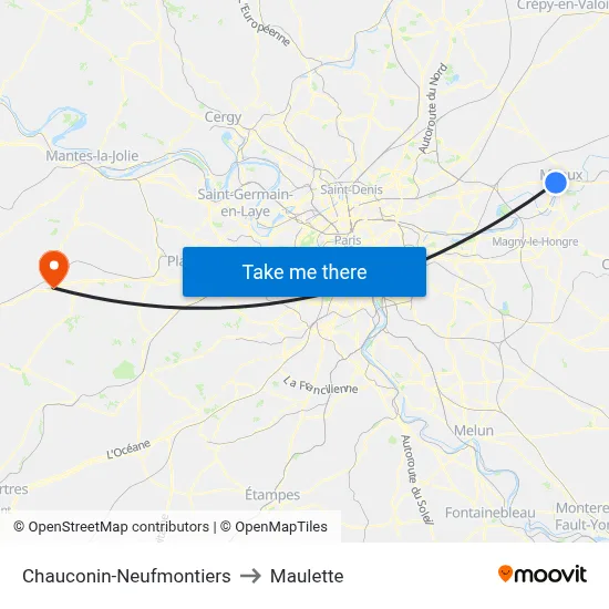 Chauconin-Neufmontiers to Maulette map