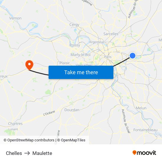 Chelles to Maulette map