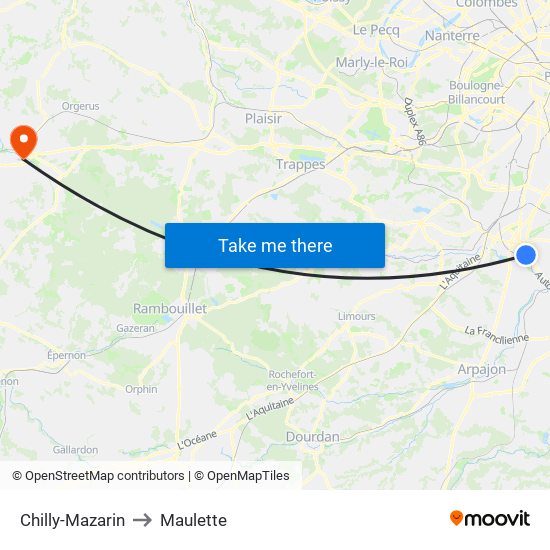 Chilly-Mazarin to Maulette map
