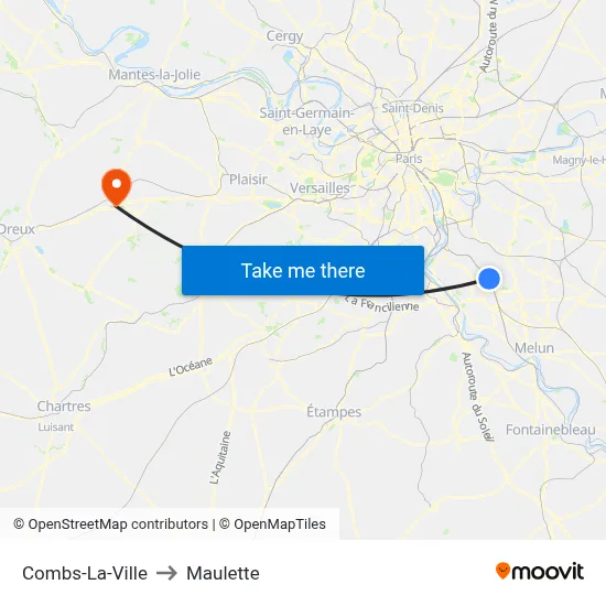 Combs-La-Ville to Maulette map