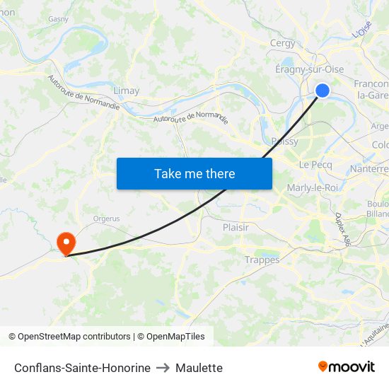Conflans-Sainte-Honorine to Maulette map