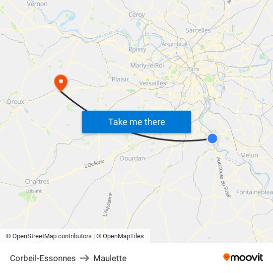 Corbeil-Essonnes to Maulette map