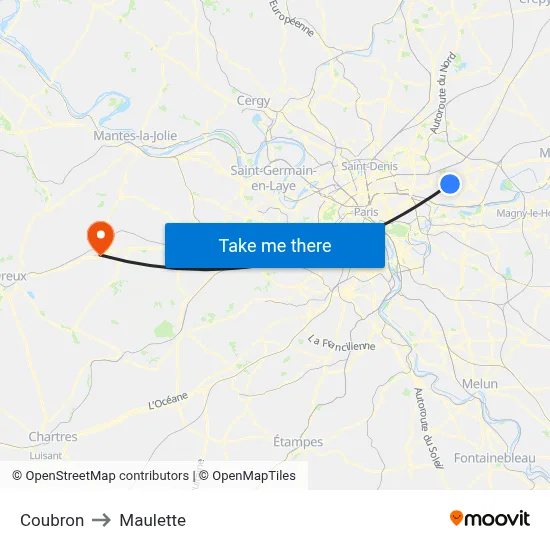 Coubron to Maulette map