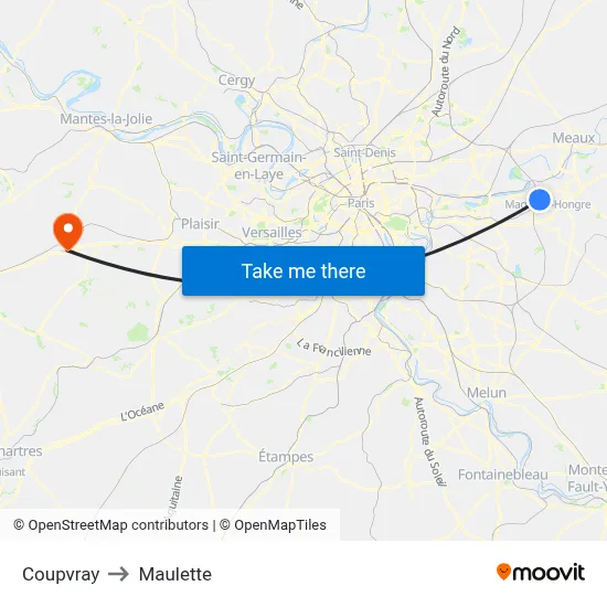 Coupvray to Maulette map