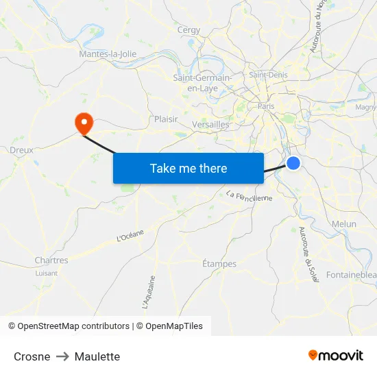 Crosne to Maulette map