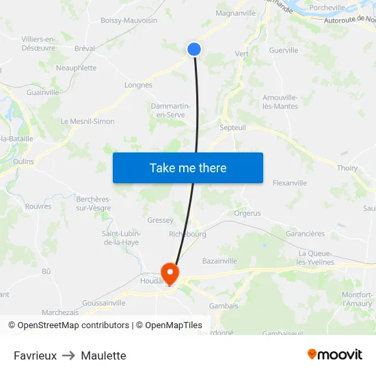 Favrieux to Maulette map