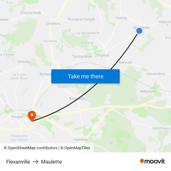 Flexanville to Maulette map