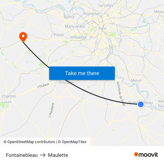 Fontainebleau to Maulette map