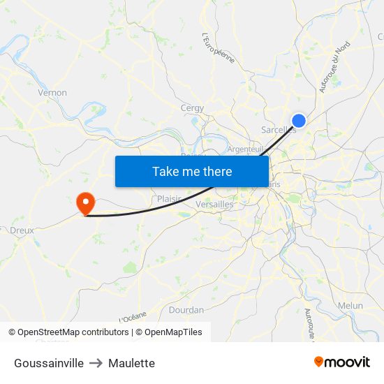 Goussainville to Maulette map