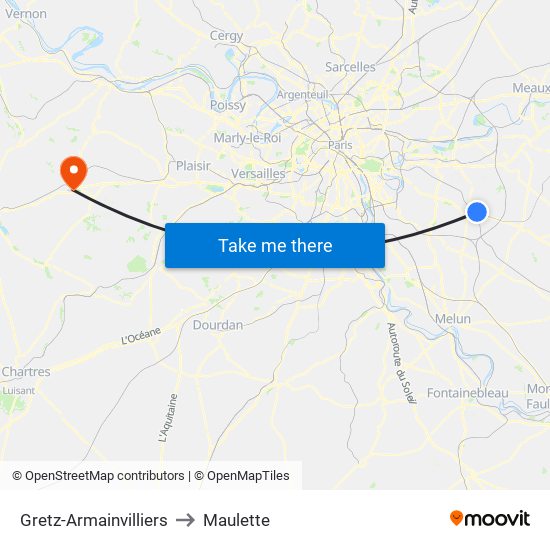Gretz-Armainvilliers to Maulette map