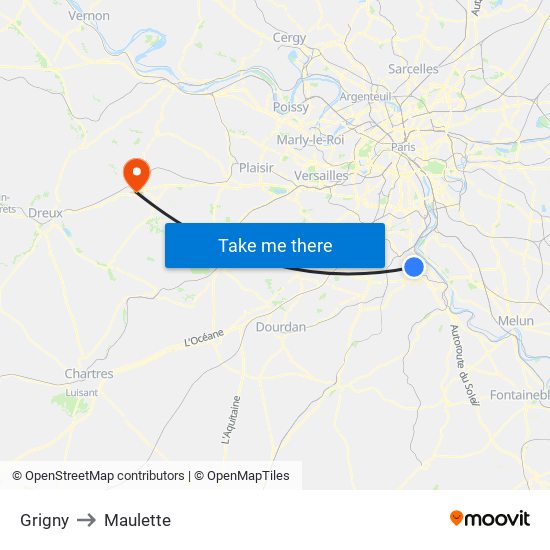 Grigny to Maulette map