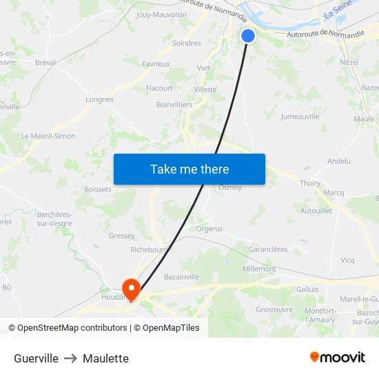 Guerville to Maulette map