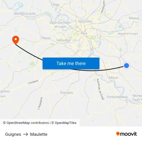 Guignes to Maulette map