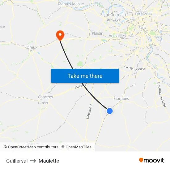 Guillerval to Maulette map