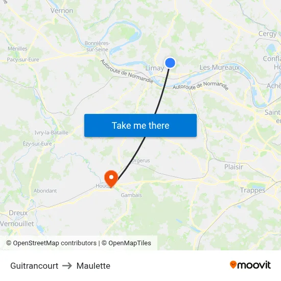 Guitrancourt to Maulette map