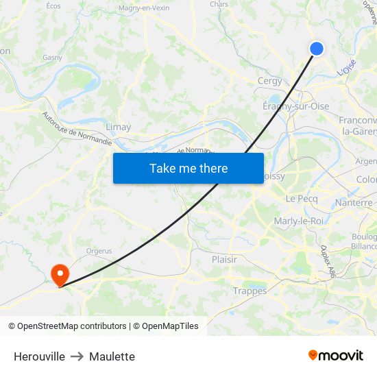 Herouville to Maulette map