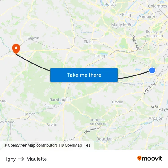Igny to Maulette map
