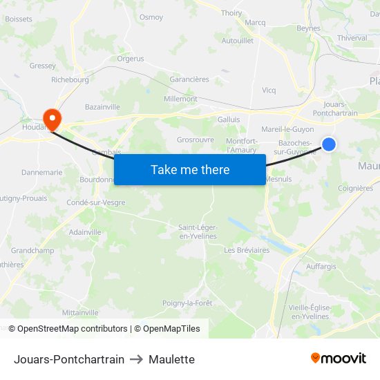 Jouars-Pontchartrain to Maulette map