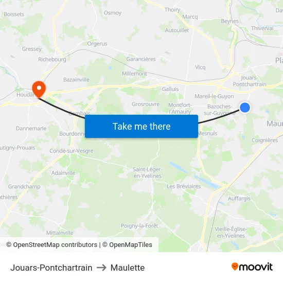Jouars-Pontchartrain to Maulette map