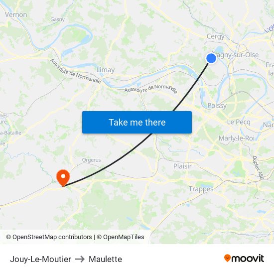 Jouy-Le-Moutier to Maulette map