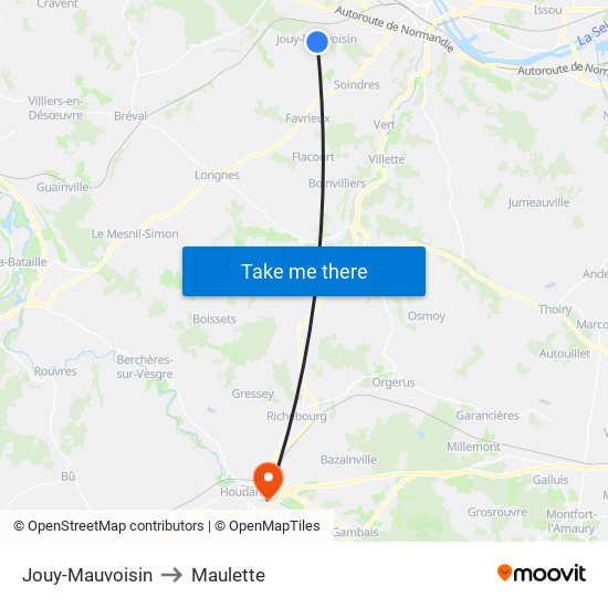 Jouy-Mauvoisin to Maulette map