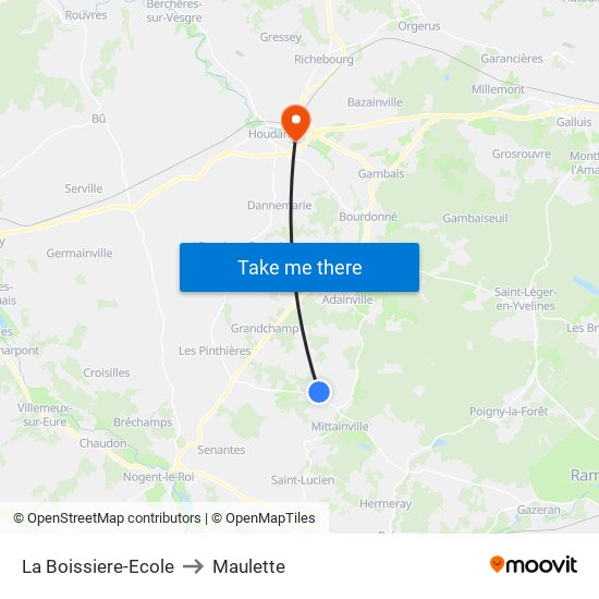 La Boissiere-Ecole to Maulette map