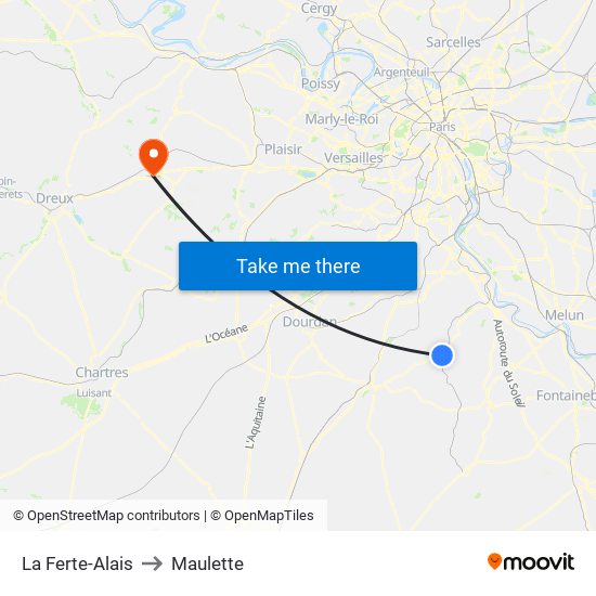 La Ferte-Alais to Maulette map