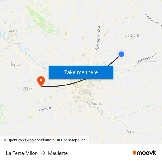 La Ferte-Milon to Maulette map