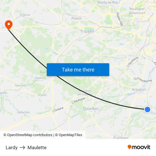 Lardy to Maulette map