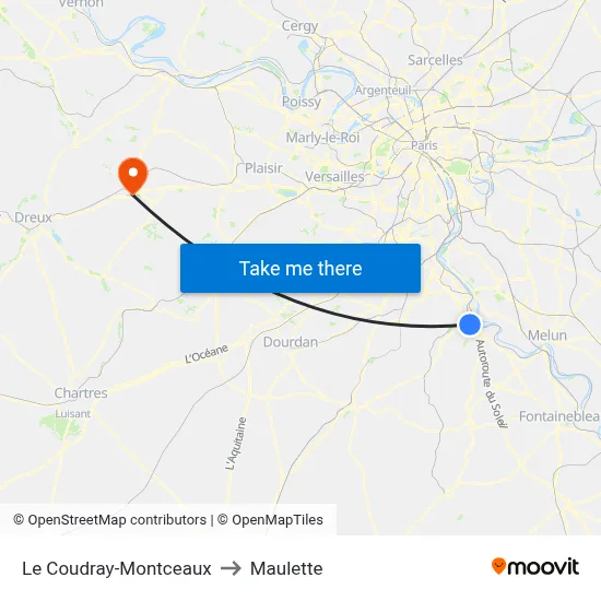 Le Coudray-Montceaux to Maulette map
