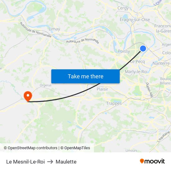 Le Mesnil-Le-Roi to Maulette map