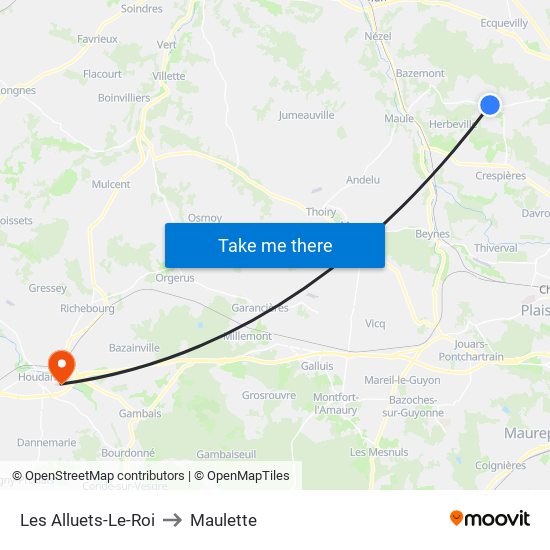 Les Alluets-Le-Roi to Maulette map