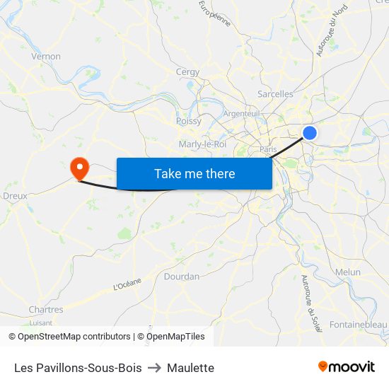 Les Pavillons-Sous-Bois to Maulette map