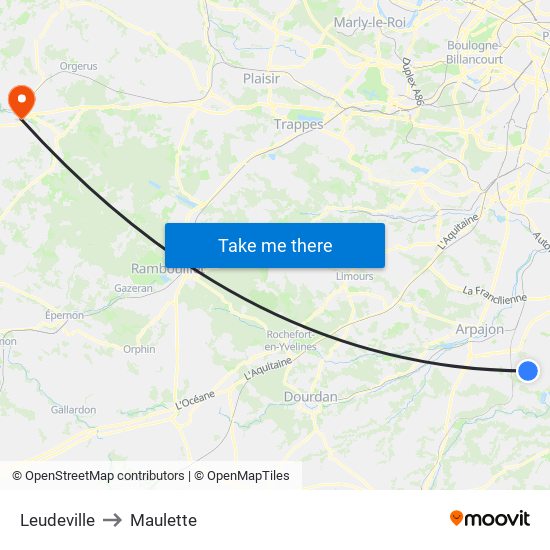 Leudeville to Maulette map