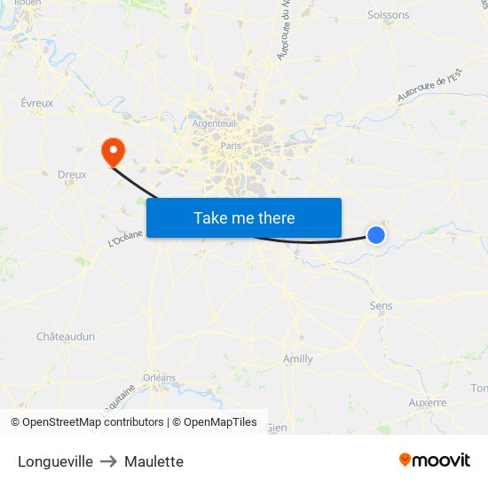 Longueville to Maulette map