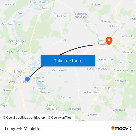 Luray to Maulette map